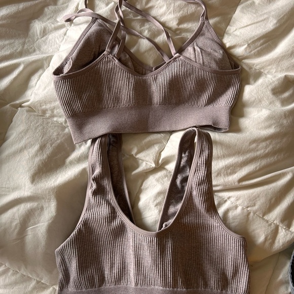 Women's Ribbed Knit Bralettes - Taupe - Picture 2 of 4
